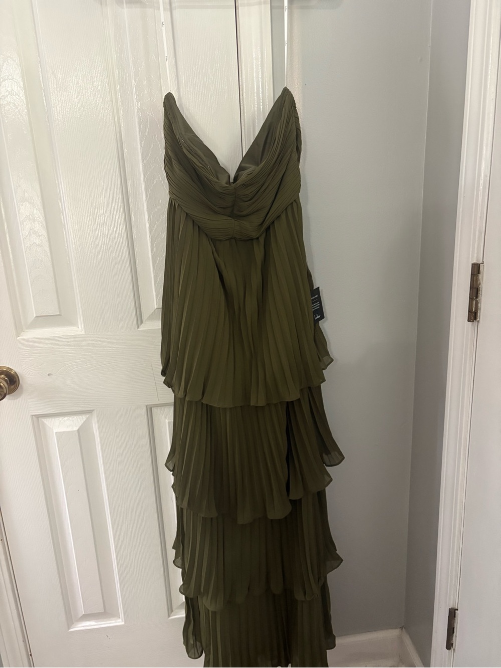 NWT Olive Green Strapless Tiered Maxi Dress - Picture 3 of 3
